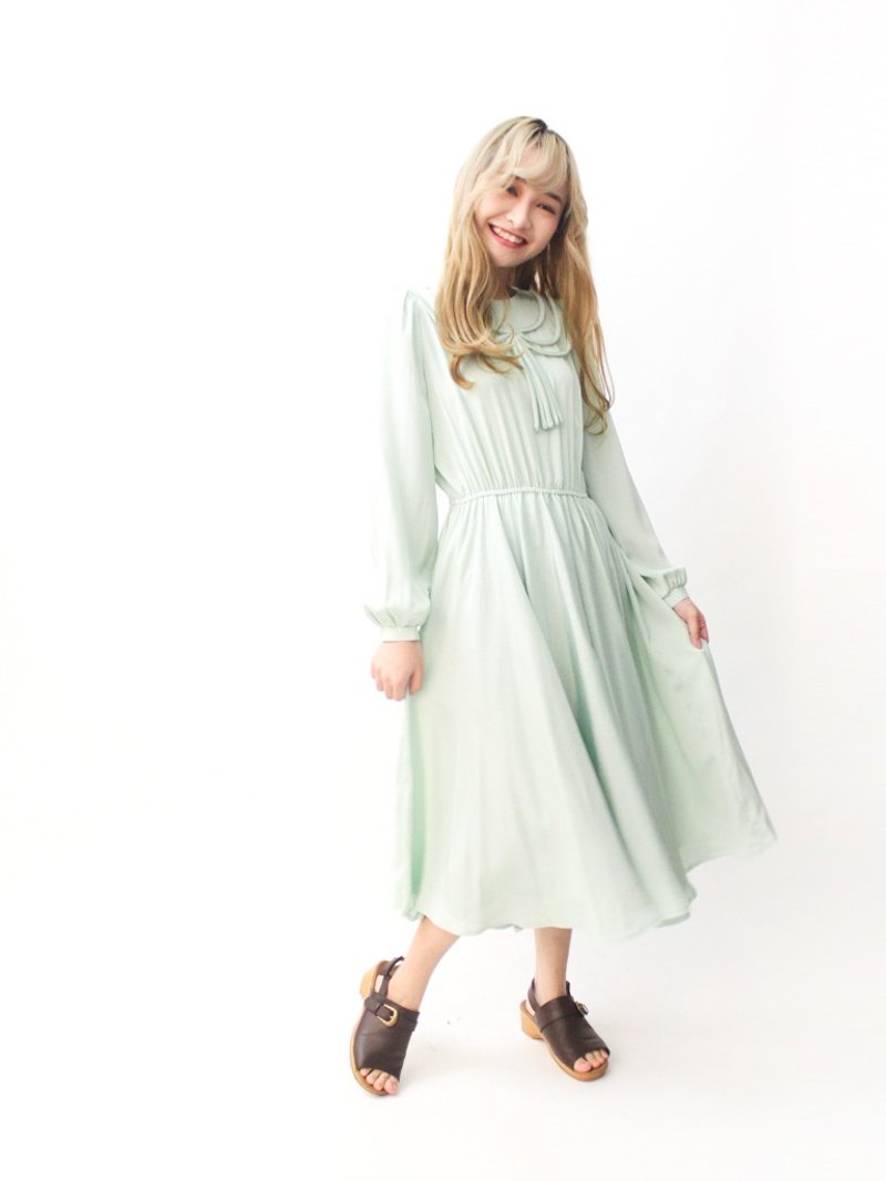 夏复古浪漫甜美薄荷绿长袖婚纱古着洋装 - 洋装/连衣裙 - 聚酯纤维 绿色