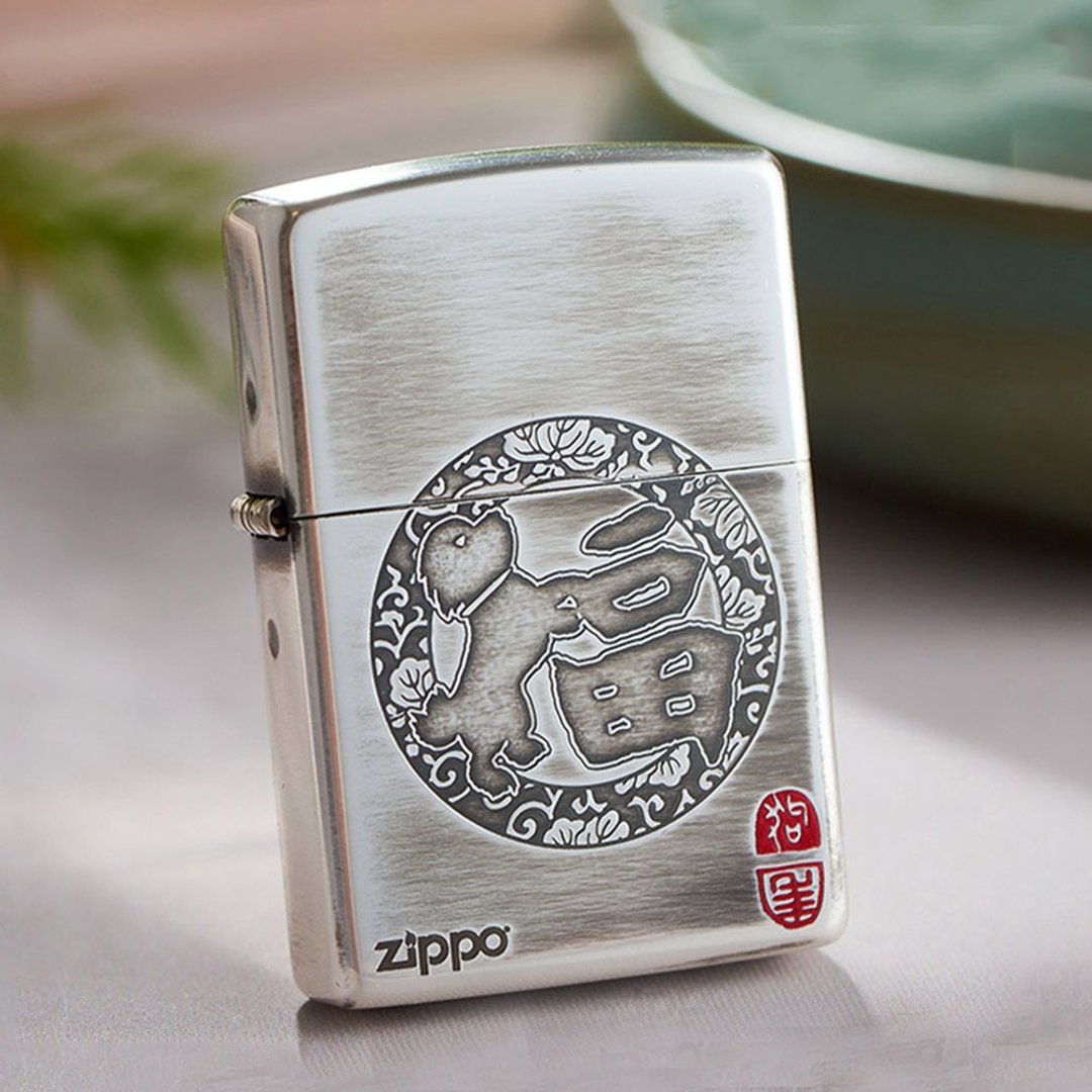 【ZIPPO官方旗舰店】福气小狗(拉丝银)防风打火机 ZA-2-101A - 其他 - 铜/黄铜 银色