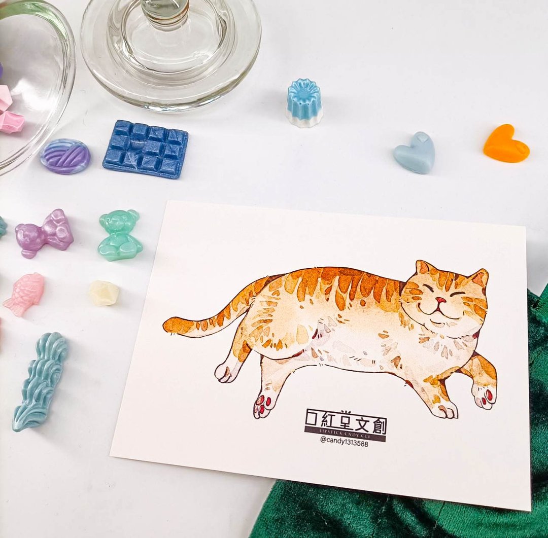 KR474_口紅堂明信片_橘貓8_candy1313588 postcard - 卡片/明信片 - 纸 多色