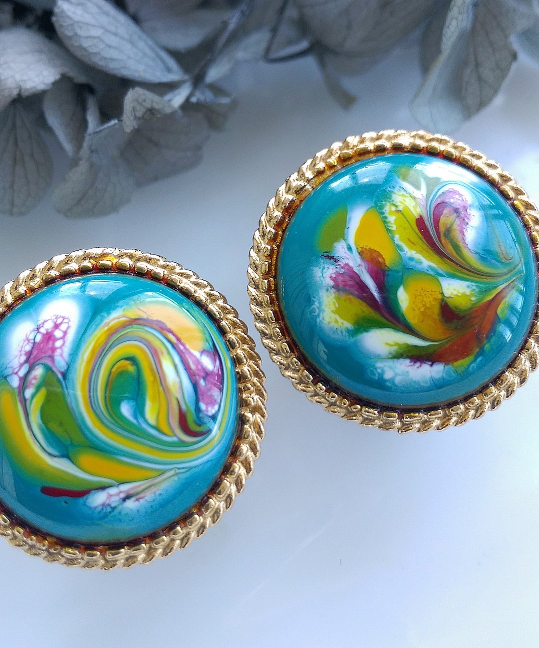 Vintage Jewelry 西洋古董饰品 FLORENZA  艺术风格 夹式耳环 - 耳环/耳夹 - 其他金属 金色