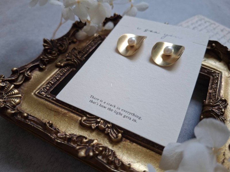 i sea you 冰岛罂粟花－古董风格黄铜珍珠 - 耳环/耳夹 - 半宝石 