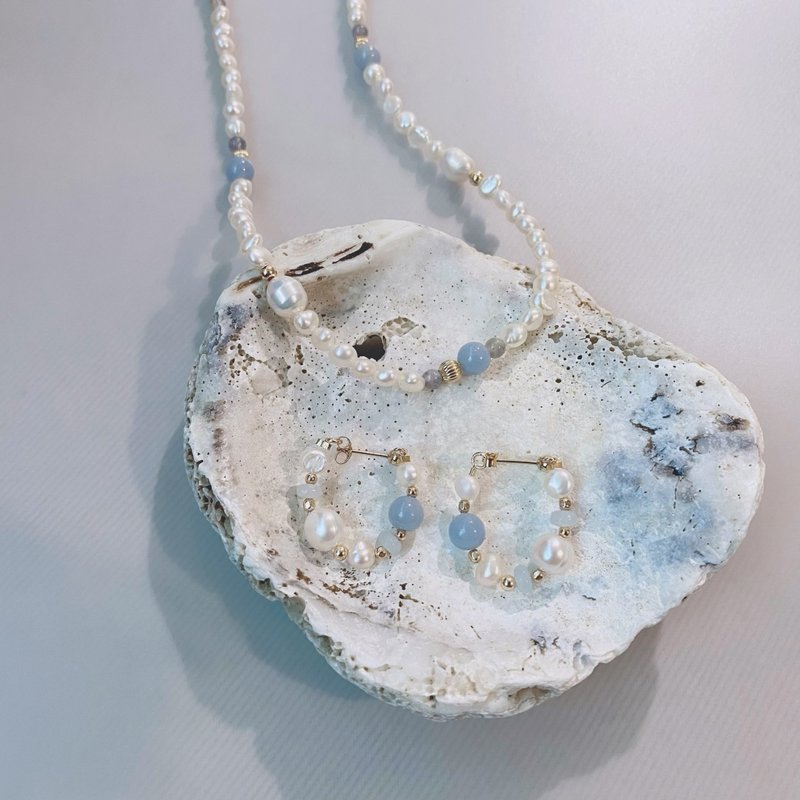 14K包金矿石耳环_ Sweetheart 14KGF earrings - 耳环/耳夹 - 水晶 白色
