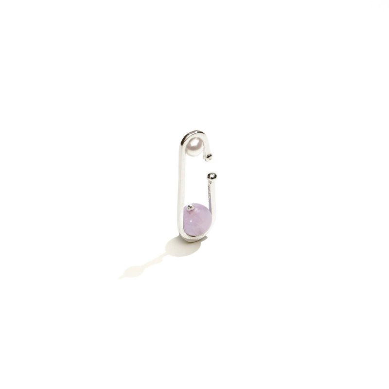 简约紫锂辉石珍珠耳扣 Azzerare Kunzite Earcuff - 耳环/耳夹 - 纯银 银色