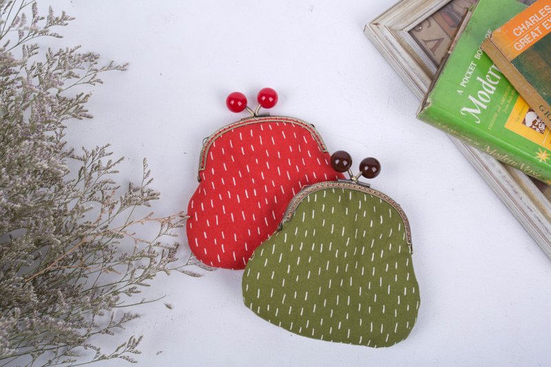 -圣诞红/复古绿-  口金包/零钱包/小包/化妆包/生日礼物/交换礼物 - 零钱包 - 棉．麻 绿色