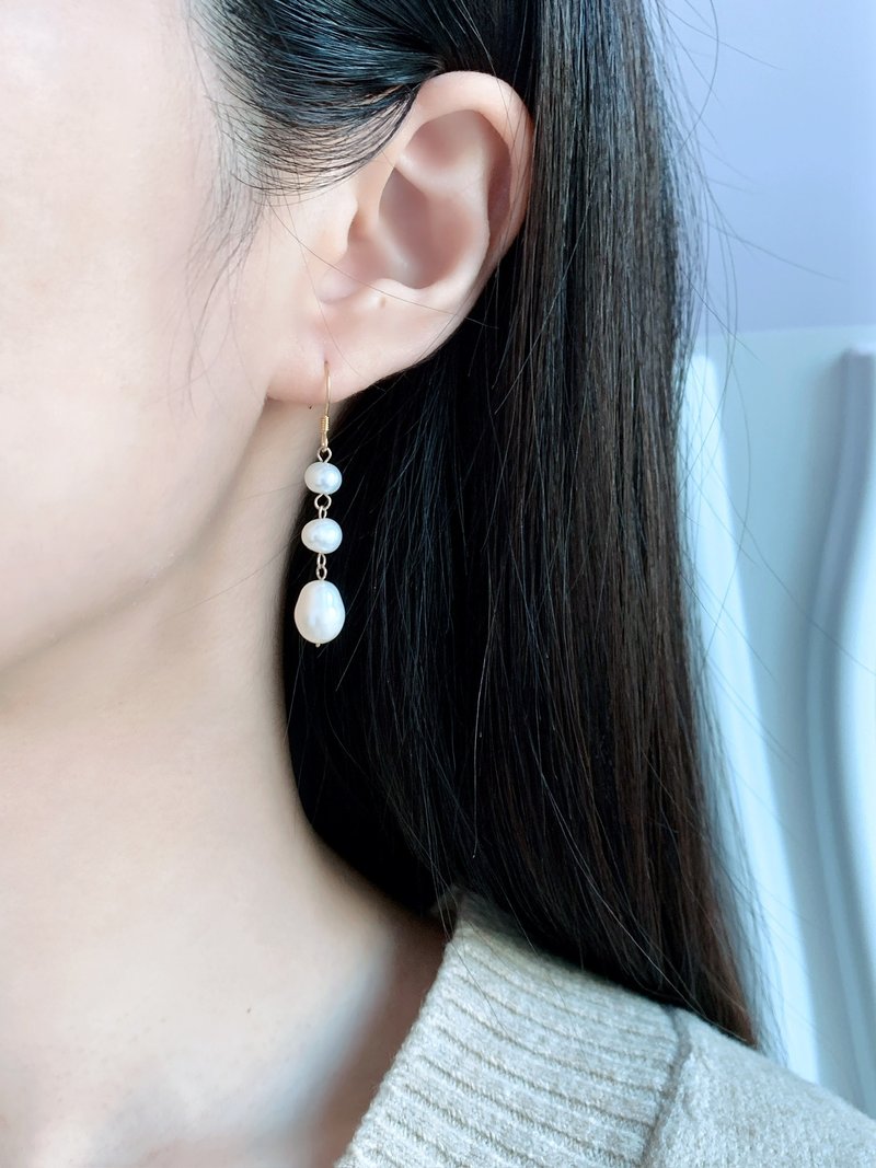 天然淡水珍珠S925吊坠耳环 - 耳环/耳夹 - 珍珠 多色