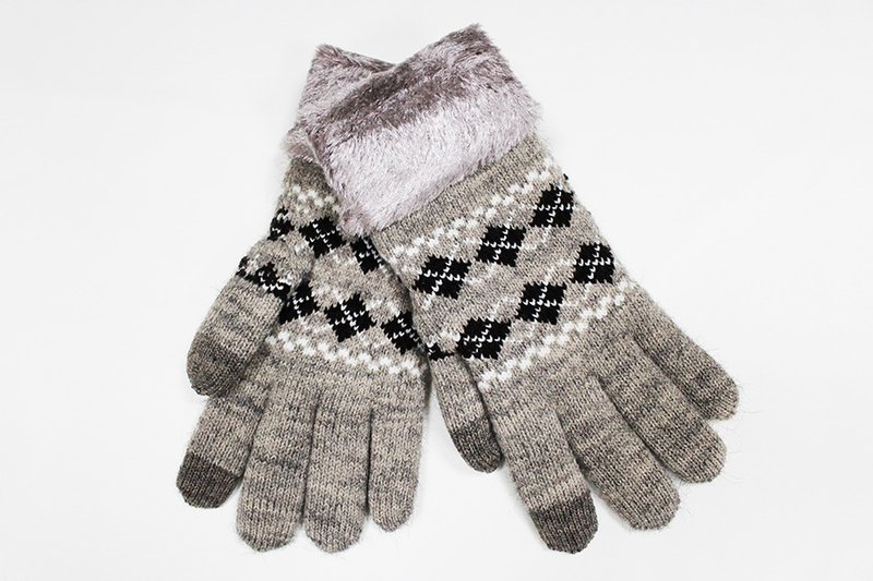 【冬季礼】 触控针织手套 肤褐交叉菱格限定款 - 手套 - 聚酯纤维 多色