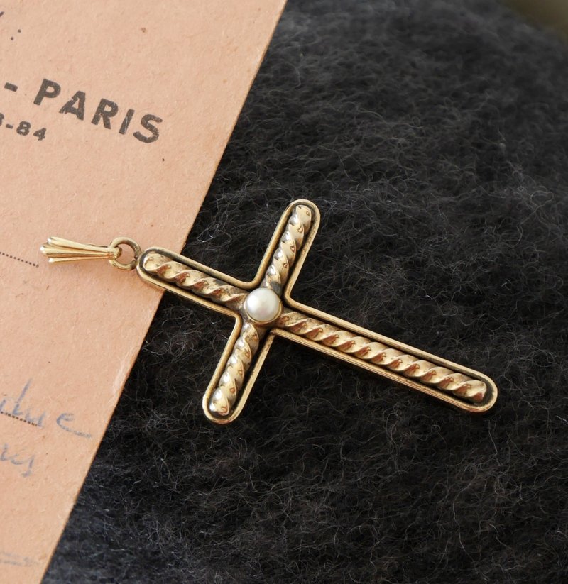 老又好珠宝 古董法国螺旋包金十字架坠子 Vintage 古着耶稣 CH229 - 项链 - 其他金属 金色