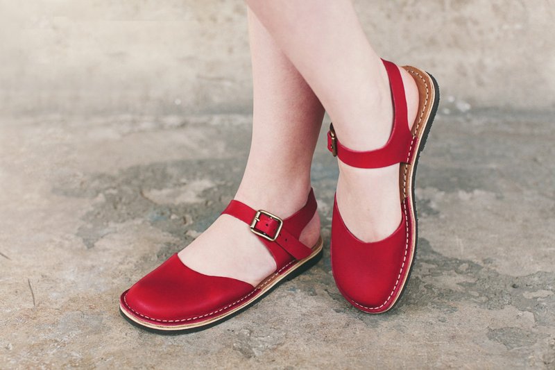 红色手工女士凉鞋、红色皮革凉鞋、夏季鞋、女鞋、皮革凉鞋 - 男女凉鞋 - 真皮 红色