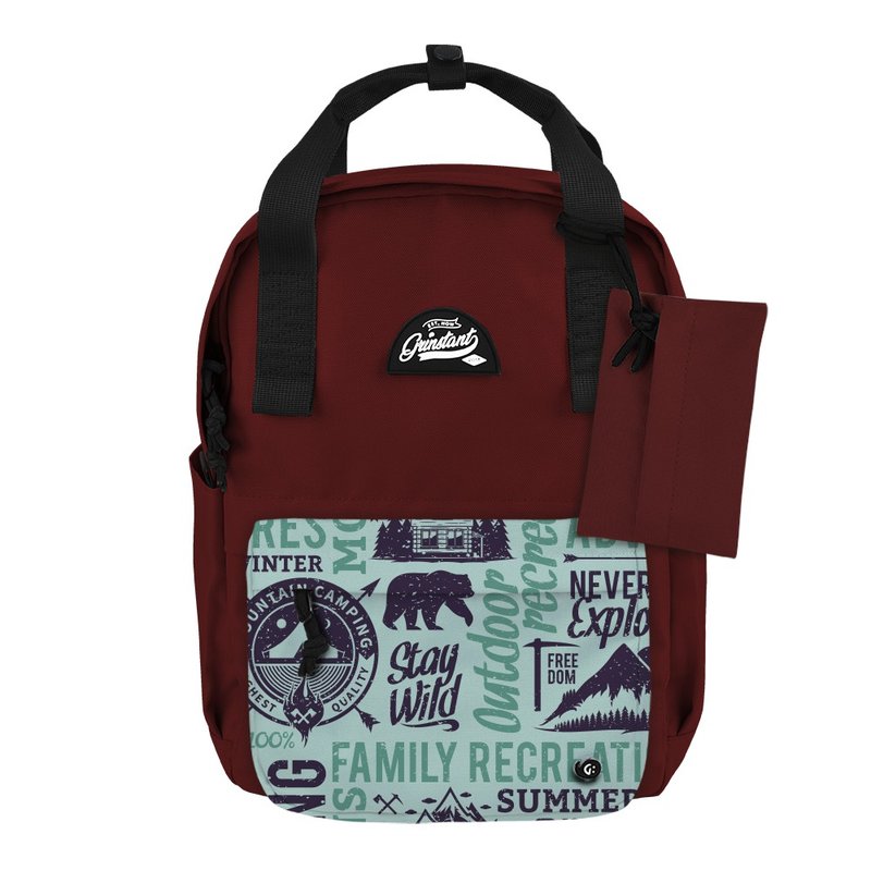 Grinstant混搭可拆组式13寸后背包 - 冒险系列 (深红色配营地) - 后背包/双肩包 - 聚酯纤维 红色