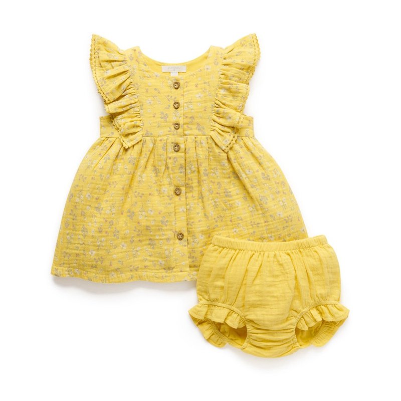 澳洲Purebaby有机棉女童短袖洋装/童装裙 12M-4T 黄色碎花 - 童装裙 - 棉 