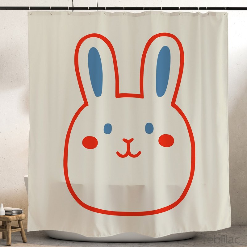手繪小兔圖案浴室浴簾衛生間干濕分離防水布簾免打孔套裝淋浴隔斷 - 卫浴用品 - 聚酯纤维 多色