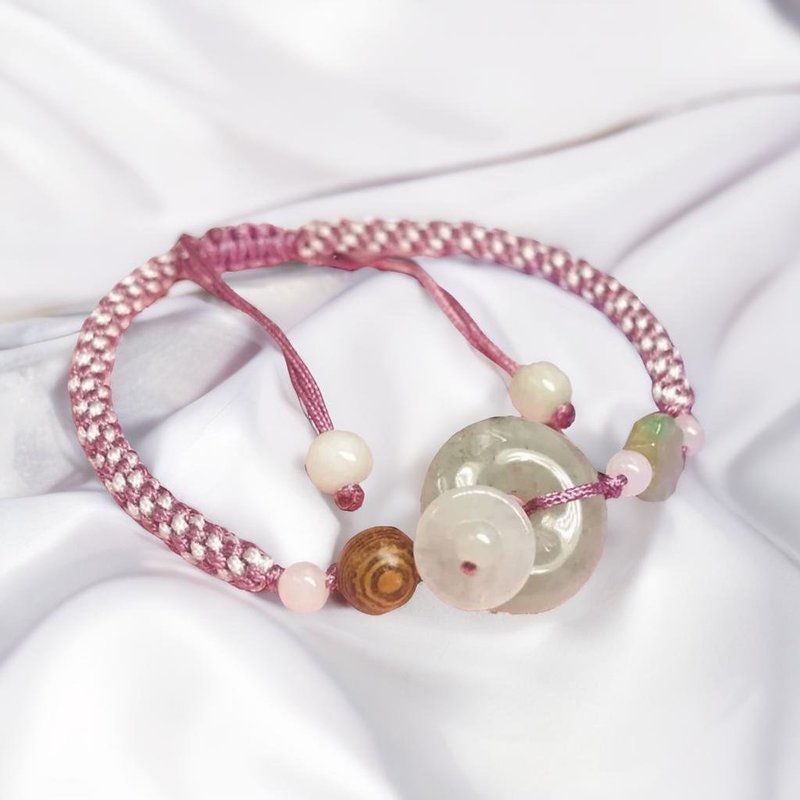 【愿·平安】冰种翡翠平安扣编织手链 | 天然缅甸玉A货翡翠 |送礼 - 手链/手环 - 玉石 透明