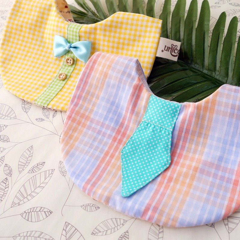 夏日俏皮小绅士-双面造型兜弥月礼盒2入组 口水巾 明-unicorn - 围嘴/口水巾 - 棉．麻 橘色