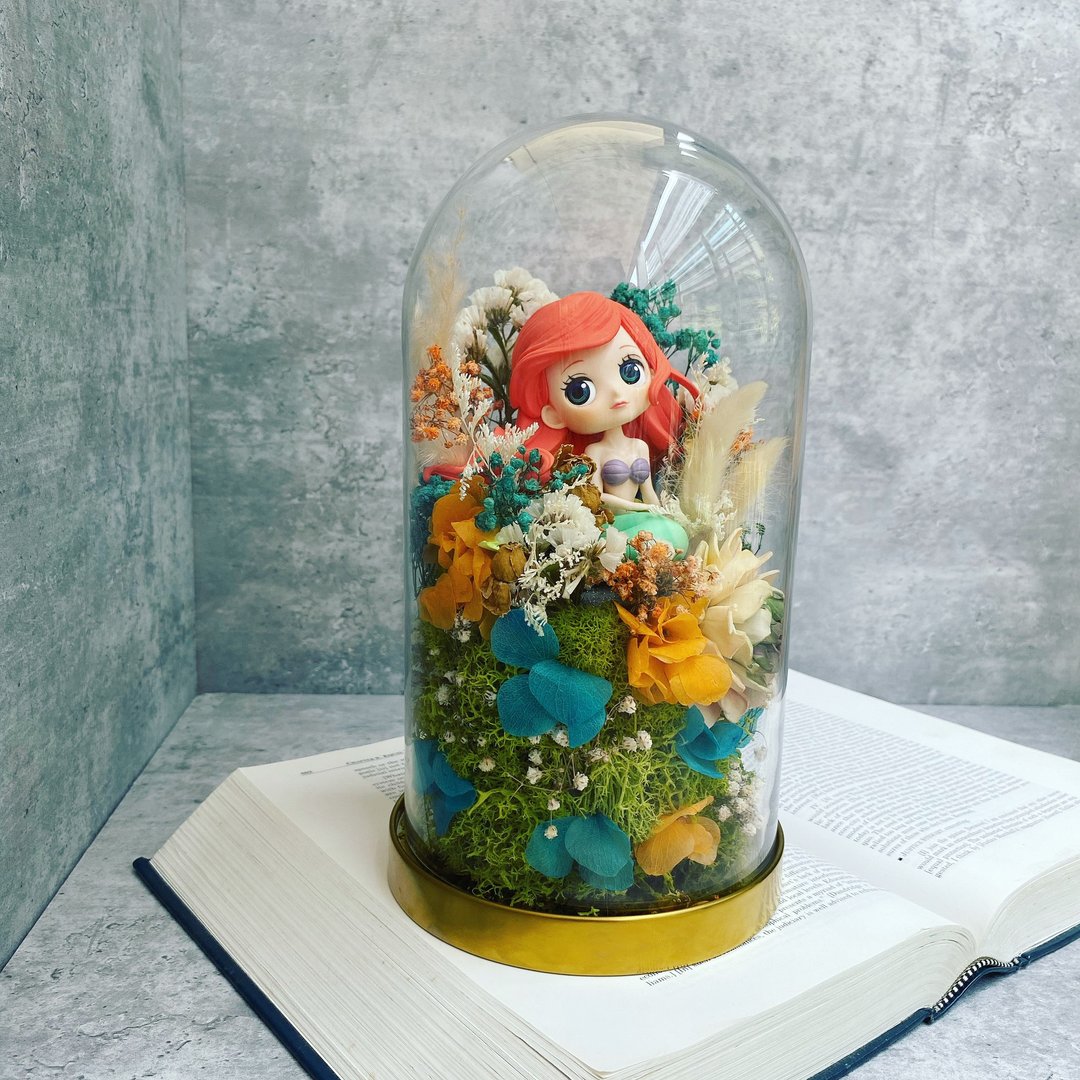 【定制化公仔小美人鱼玻璃夜灯(大型)】永生花|干燥花|玻璃罩 - 干燥花/捧花 - 植物．花 多色