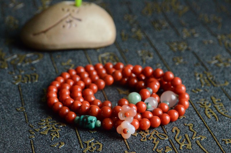 【鸿锦】天然凉山满色满肉多圈手串项链冰飘南红绿松石玛瑙桂花 - 手链/手环 - 宝石 红色