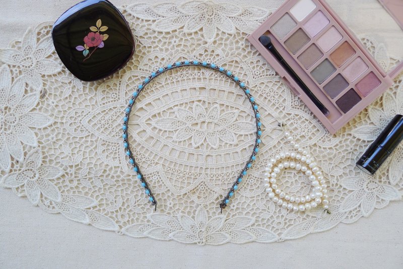 ANNA SUI Turquoise Beaded Headband,Designer bead embellished Headband - 发带/发箍 - 其他金属 蓝色