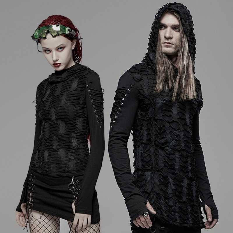 哥德部落刺客连帽上衣 / 情侣款 - 女装上衣 - 其他材质 黑色