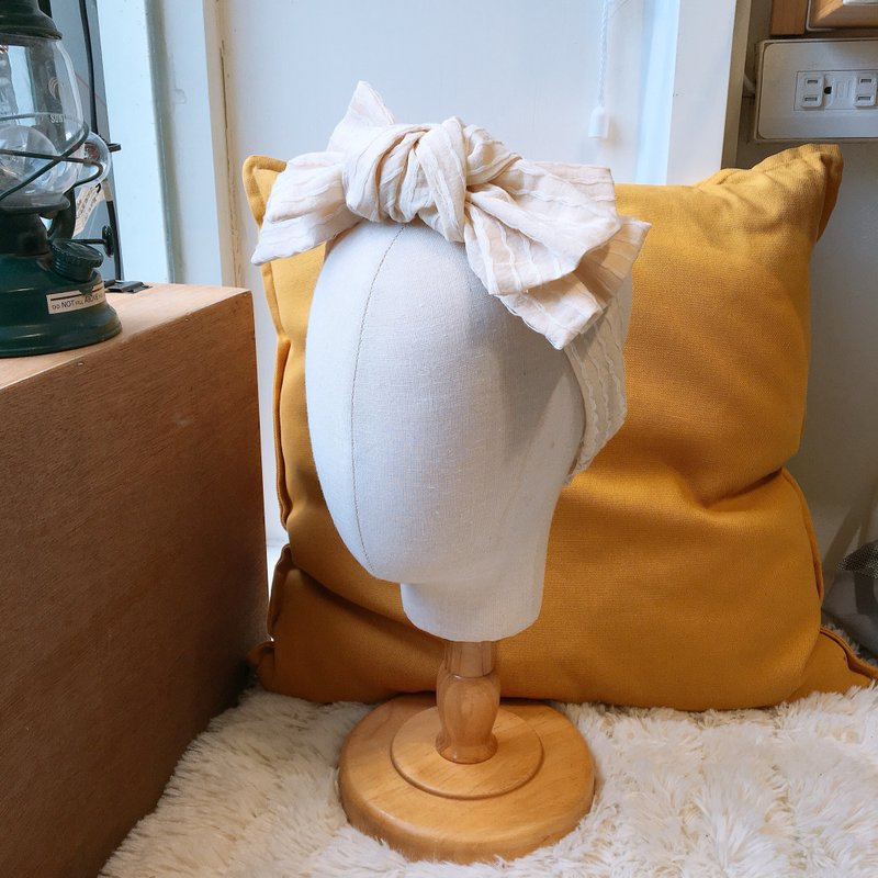 双层蝴蝶结发带 - 发饰 - 棉．麻 卡其色