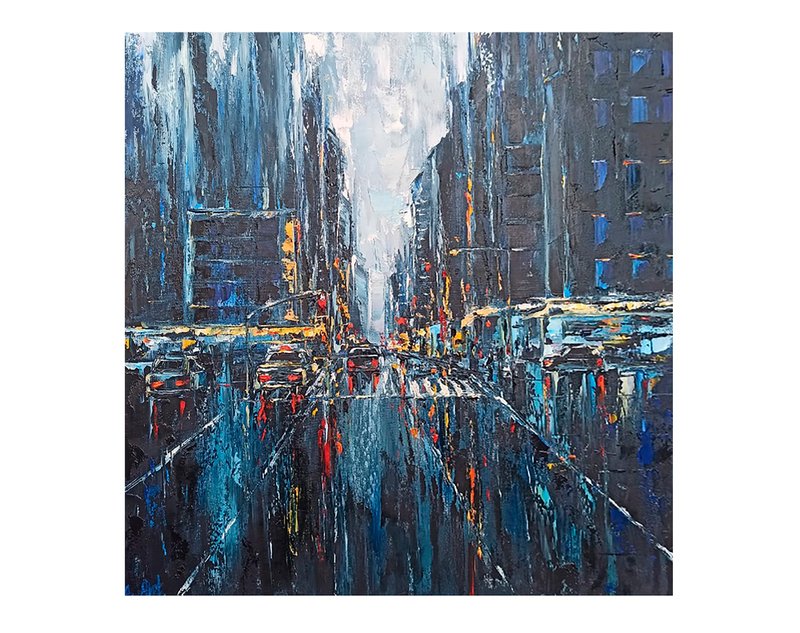 纽约市原创艺术油画艺术品厚涂墙艺术 - 海报/装饰画/版画 - 棉．麻 蓝色