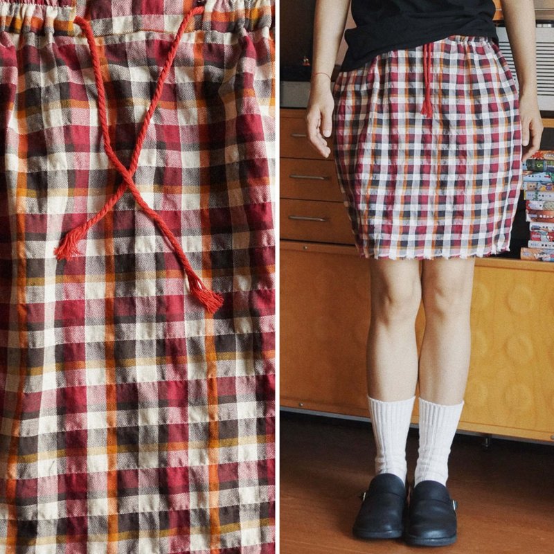 彩格純棉 雙兜夏季短裙 進口薄棉 清涼舒適百搭 - 裙子 - 棉．麻 红色