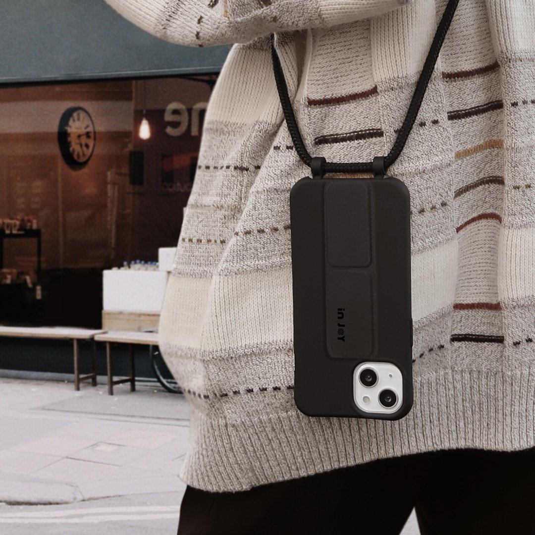 【手机挂绳】可拆式 Urban Basic 经典黑 iPhone 手机支架 背绳壳 - 手机壳/手机套 - 塑料 黑色