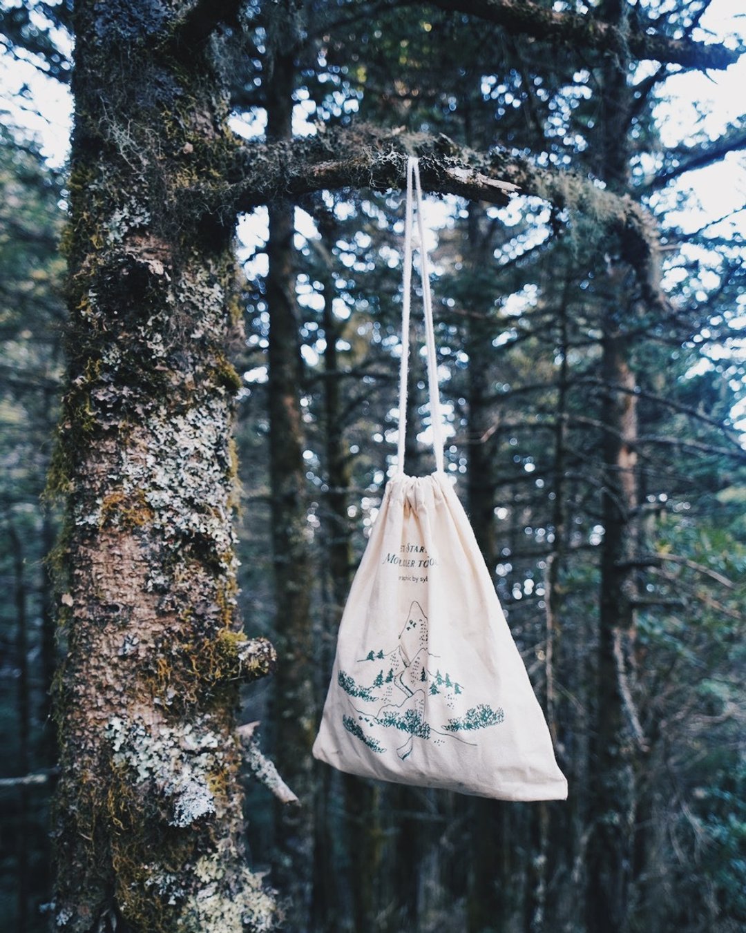 高山 棉质束口袋 收纳袋 分装袋 31X25cm - 化妆包/杂物包 - 棉 绿色