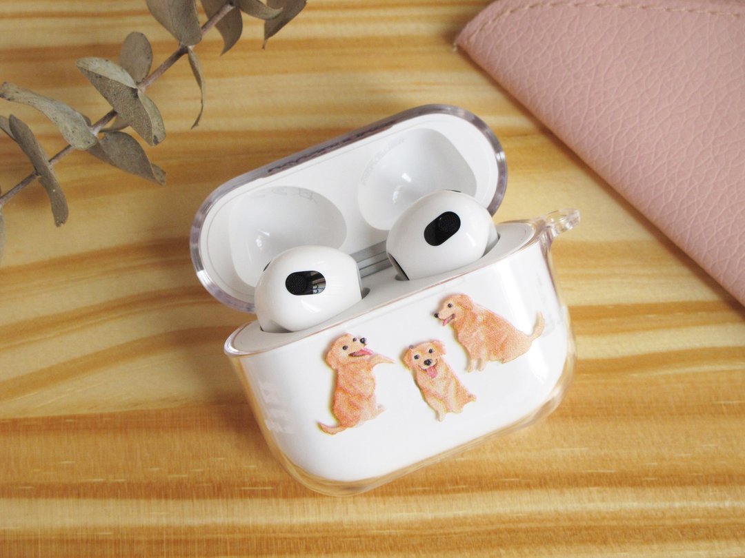 金毛寻回犬 黄金猎犬 透明 AirPods 保护套(硬壳/软壳可选,支持所 - 耳机收纳 - 塑料 透明