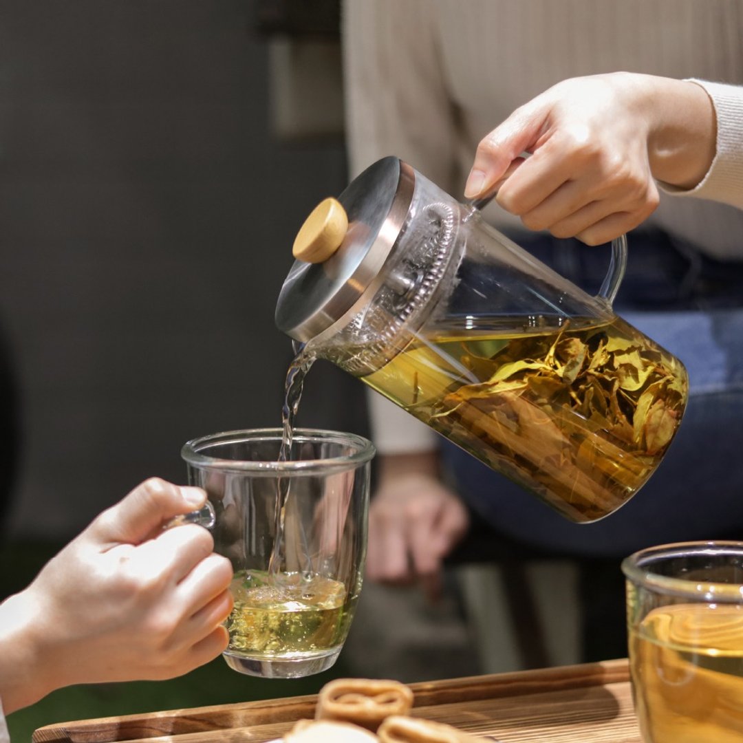 冷热两用冲茶壶/泡茶壶/冷泡壶 1000ml - 茶具/茶杯 - 玻璃 橘色