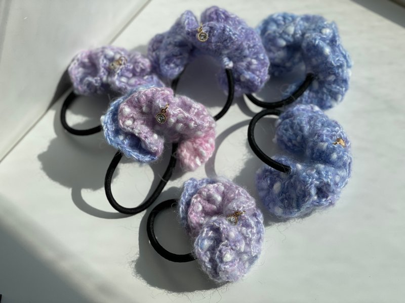 手工编织 缤纷木耳发圈-紫阳花慕斯 - 发饰 - 棉．麻 紫色