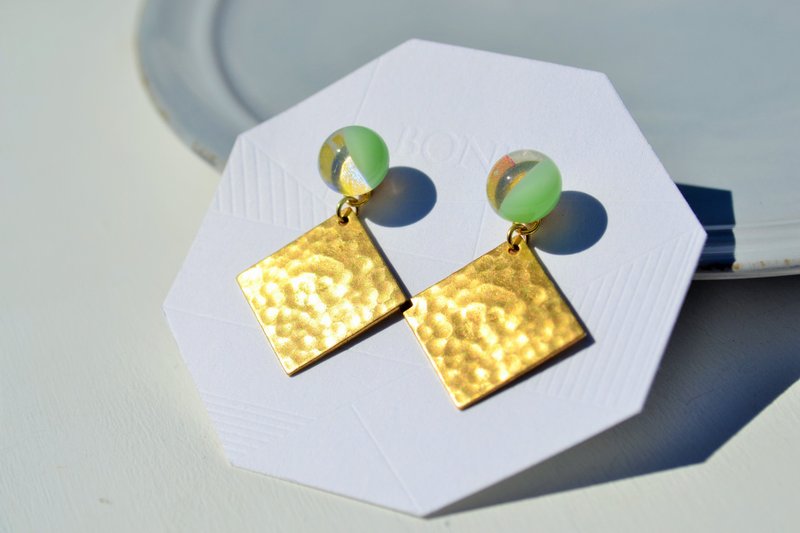 Mint + sq - 耳环/耳夹 - 玻璃 绿色