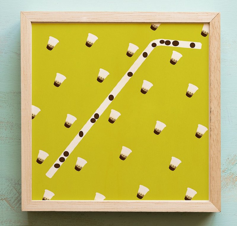 Birdddland原創手繪珍珠奶茶黑糖鮮奶 真絲絲巾圍巾髮巾髮帶 禮物 - 丝巾 - 丝．绢 黄色