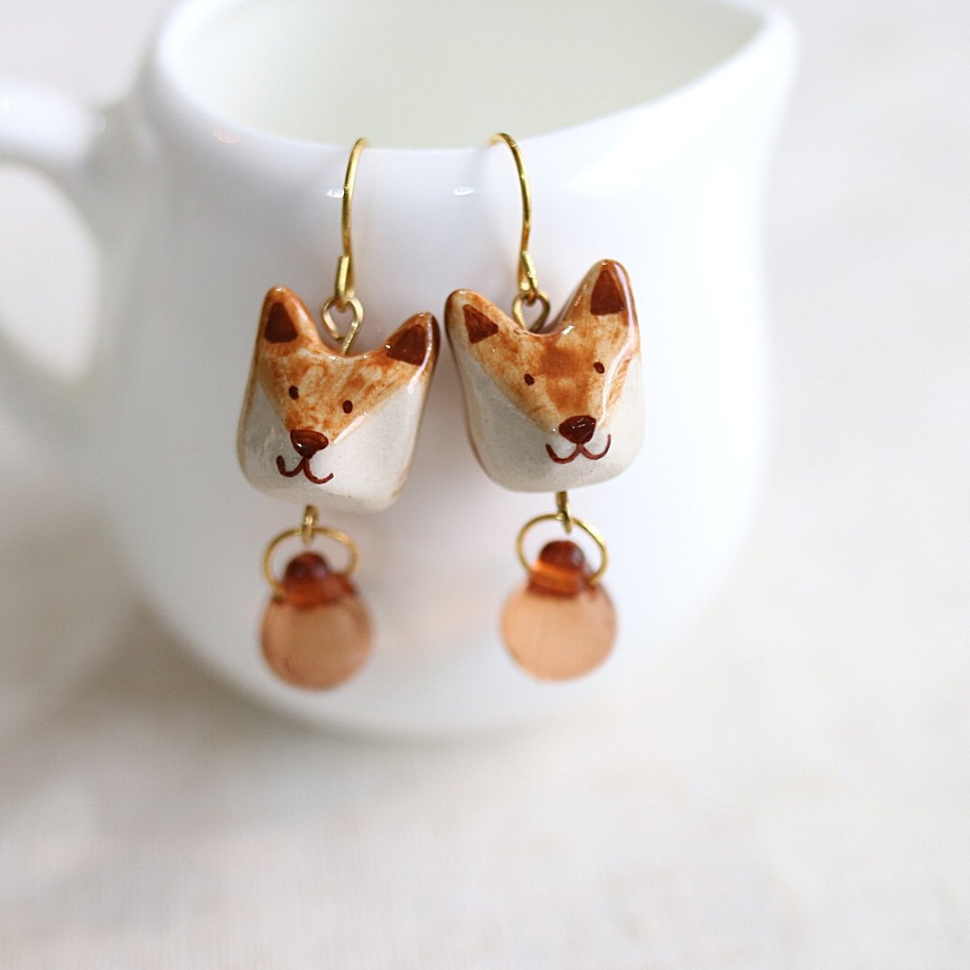 Fox earring - 耳环/耳夹 - 陶 