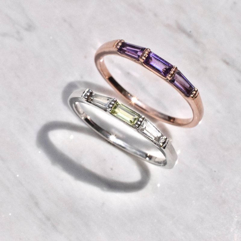 Amethyst Peridot White topaz tapper ring R395 - 戒指 - 银 