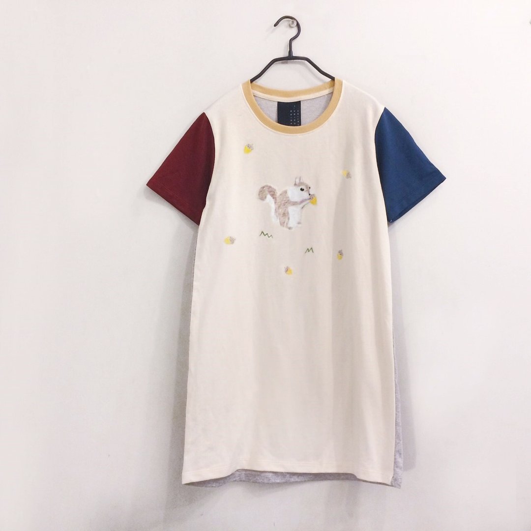Squirrel - Enjoy Eating --T Shirt Dress / Onepiece - 洋装/连衣裙 - 棉 多色