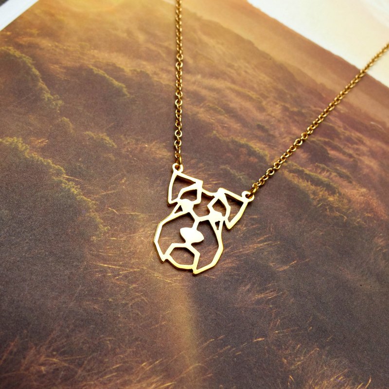 Geometric Schnauzer Necklace, Dog lover gift, Gold Plated Brass - 项链 - 铜/黄铜 金色