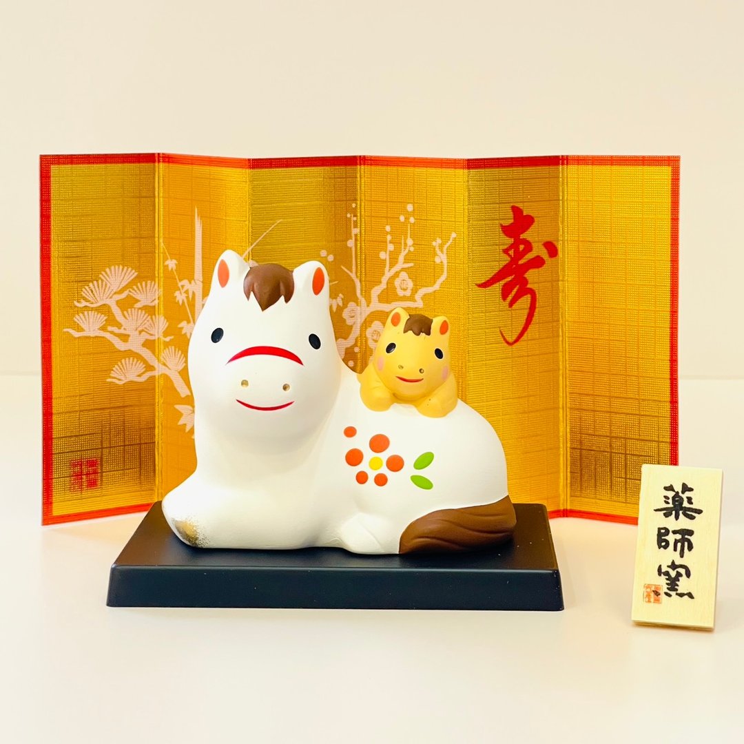 【马年限定】濑户烧 - 锦彩招福长寿亲子马 - 摆饰 - 陶 白色