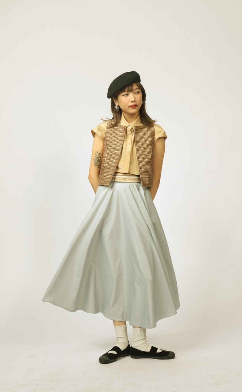 多折长圆裙 Full Circle Skirt - 裙子 - 棉 灰色