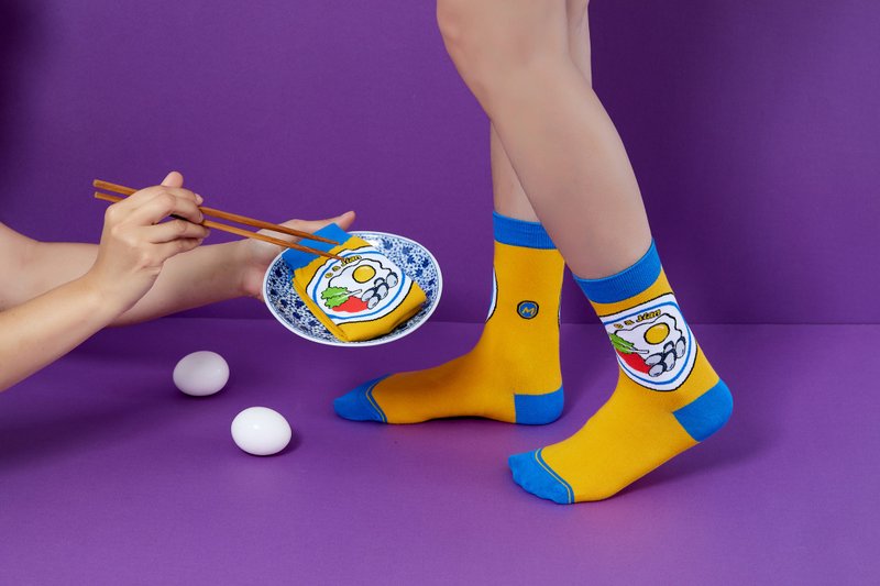 2双入-蚵仔煎袜 Oyster Omelet SOCKS 2PRS 长袜|中筒袜|男女同款 - 袜子 - 棉．麻 黄色