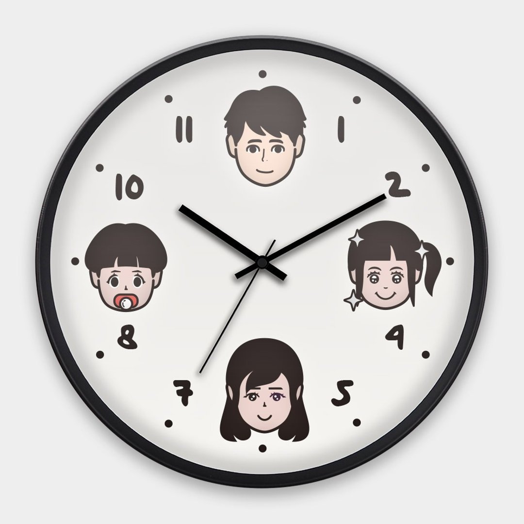 定制化Q版头像 全家福 台湾制30CM静音扫描挂钟 012 - 时钟/闹钟 - 塑料 黑色