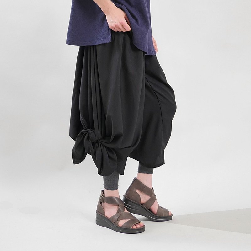 绑结变化多样・扩展穿搭风格・轻柔素材・宽松喇叭裤管・d-pn511 - 女装长裤 - 其他人造纤维 多色