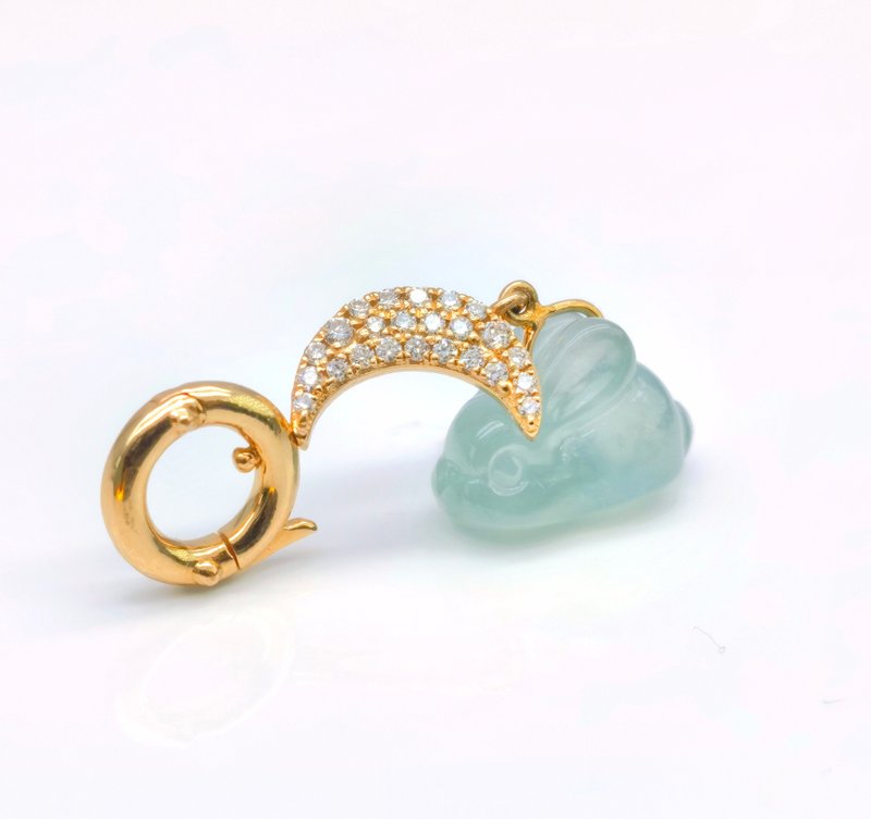 平安 - 18K黄金月兔钻石吊坠 - 冰绿翡翠 - 吊饰 - 宝石 