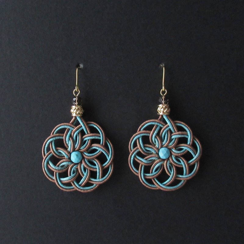 磁矿松石与烟晶 手作水引耳环 曼荼罗结 - 耳环/耳夹 - 半宝石 绿色