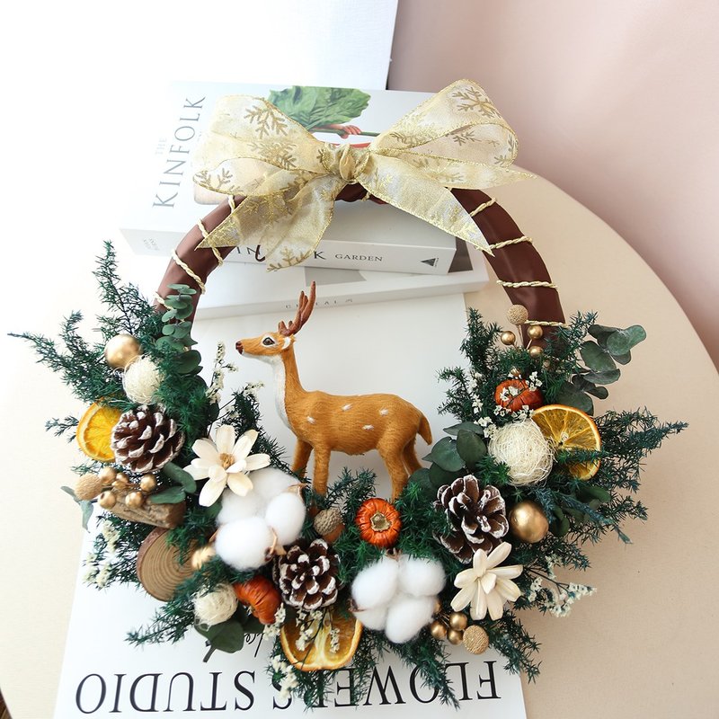 WR10小鹿圣诞花圈 / 麋鹿装饰永生雪松圣诞花圈 圣诞节布置 - 干燥花/捧花 - 植物．花 