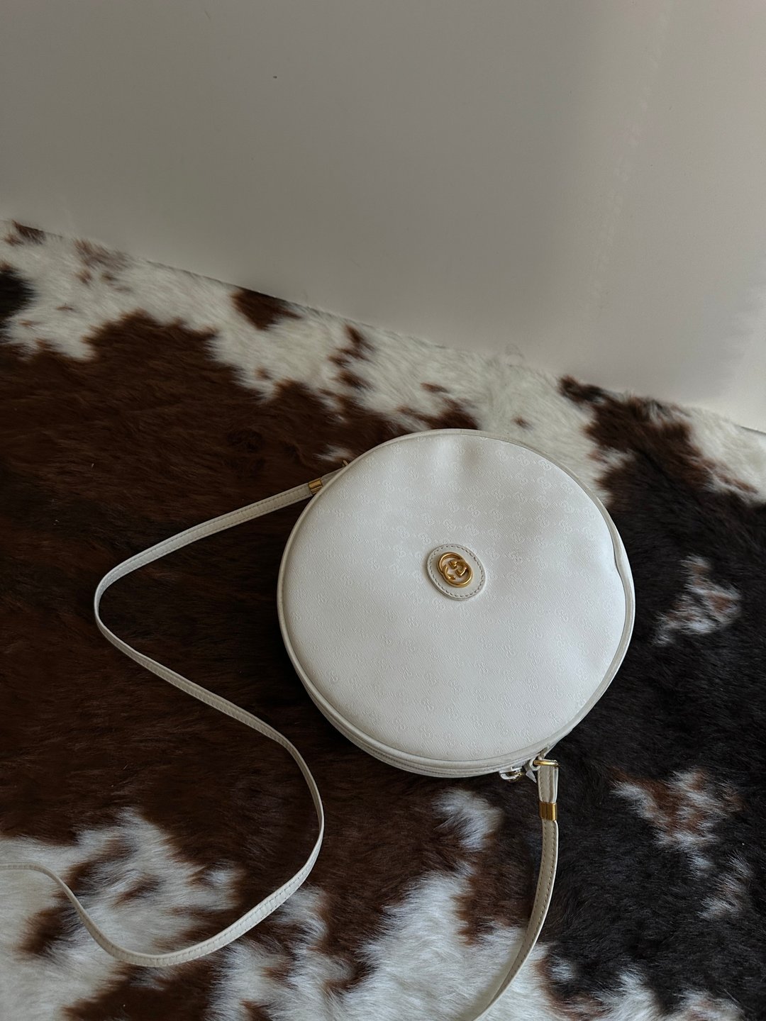 中古包 GUCCI 古驰 Monogram 金扣白雪公主 圆形包 - 手提包/手提袋 - 真皮 白色
