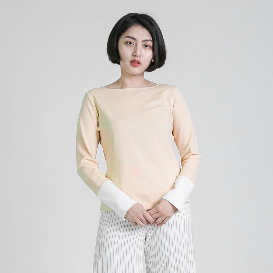 Initial 初心拼接上衣_8AF001_驼色/白 - 女装上衣 - 棉 卡其色
