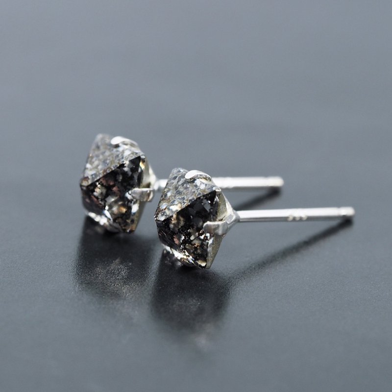 黑色彩虹陨石施华洛世奇水晶 - 耳钉耳环 - 925纯银 - 正方形 6mm - 耳环/耳夹 - 其他金属 黑色
