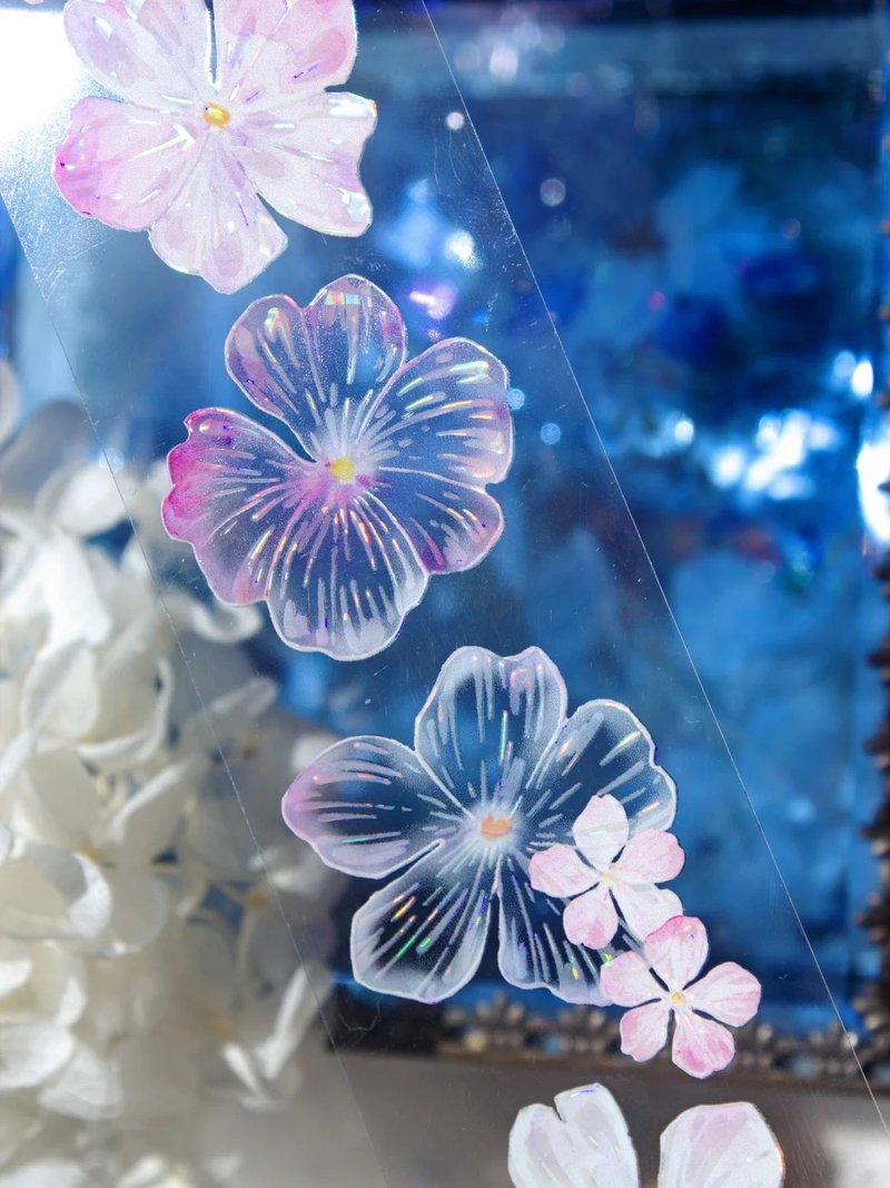 樱落 ふんわり桜 半透明 PET 和紙膠帶 貝殼光 水晶 10米卷 - 纸胶带 - 其他材质 粉红色
