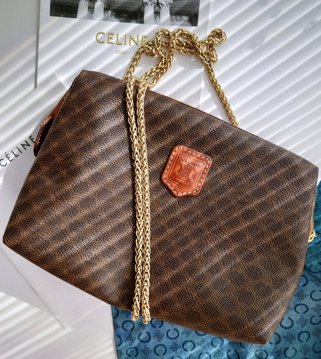 中古包 CELINE 棕花化妆包链条包云朵包斜背包斜挎包手拿包单肩包 - 侧背包/斜挎包 - 防水材质 咖啡色