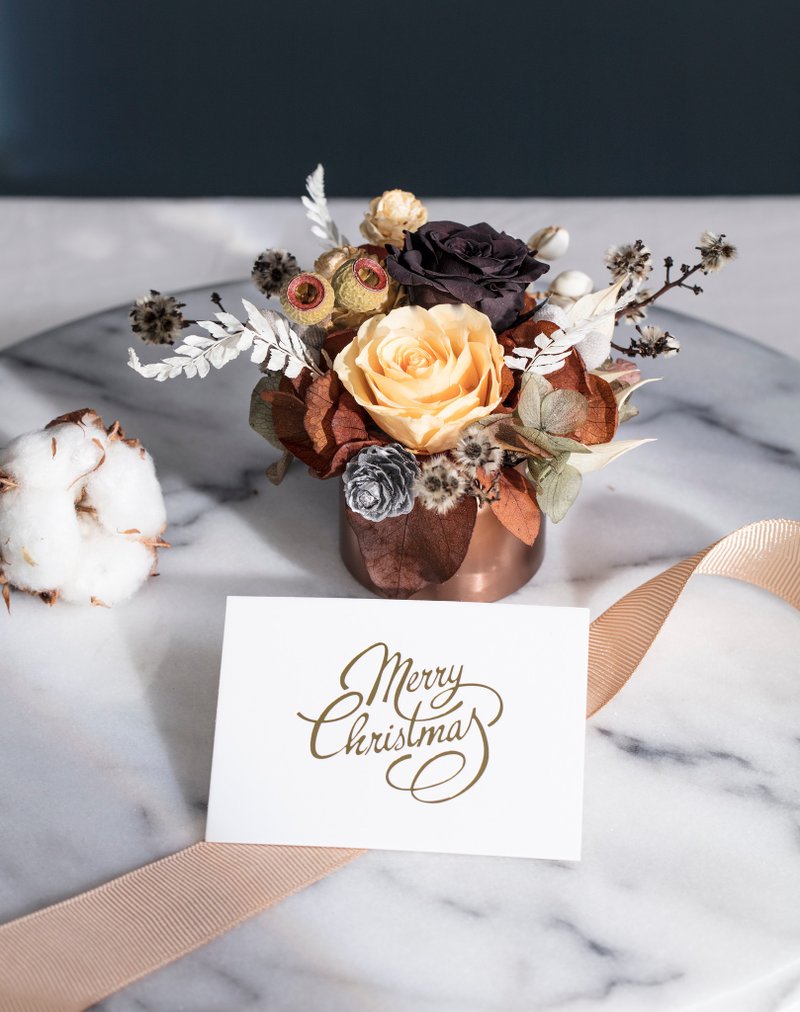 迷你花礼【秋意浓】秋天色系永生玫瑰永生花/不凋花桌花/铜金花器 - 植栽/盆栽 - 植物．花 咖啡色