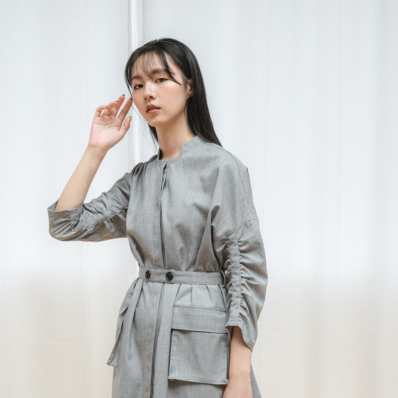 【经典原创】Distance_疏离绑带洋装_CLD509_铁灰 - 洋装/连衣裙 - 棉．麻 灰色